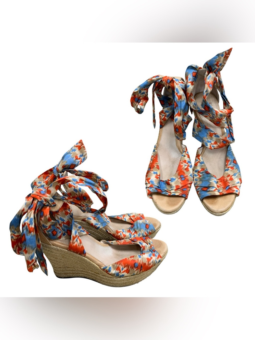UGG Floral Tie-Wrap Espadrille Wedge Sandals - Blue & Orange S9